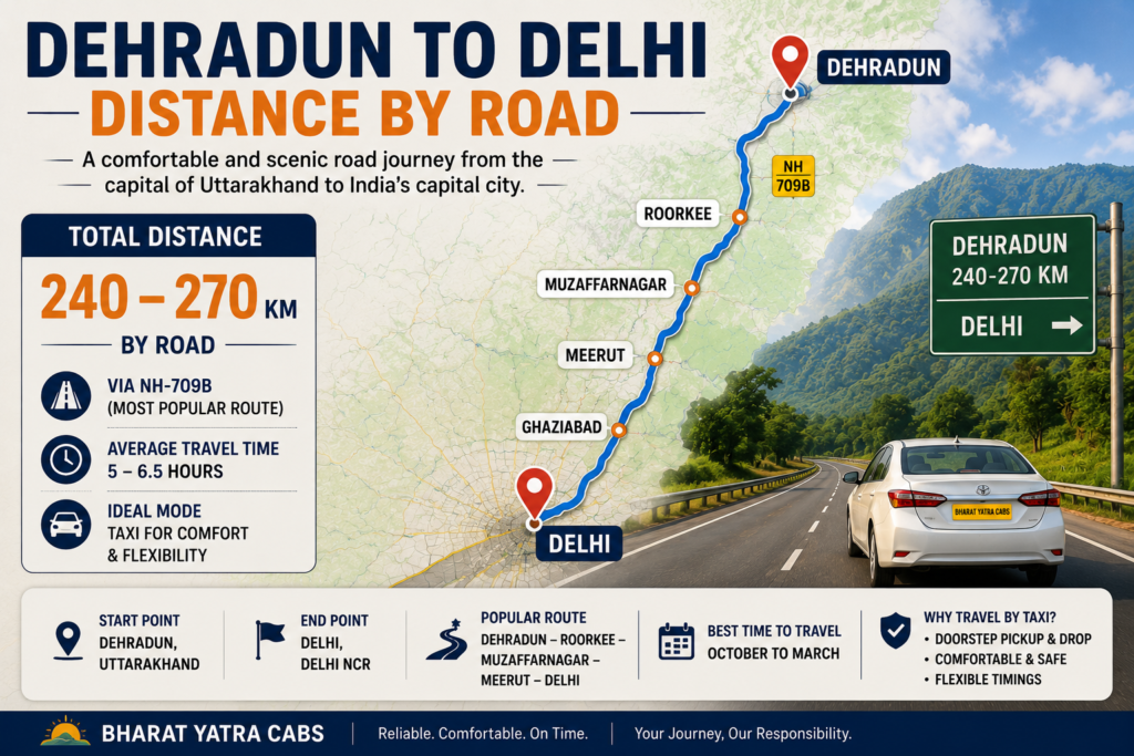Dehradun to Delhi distance by road map showing route, travel distance, and highway journey information.
